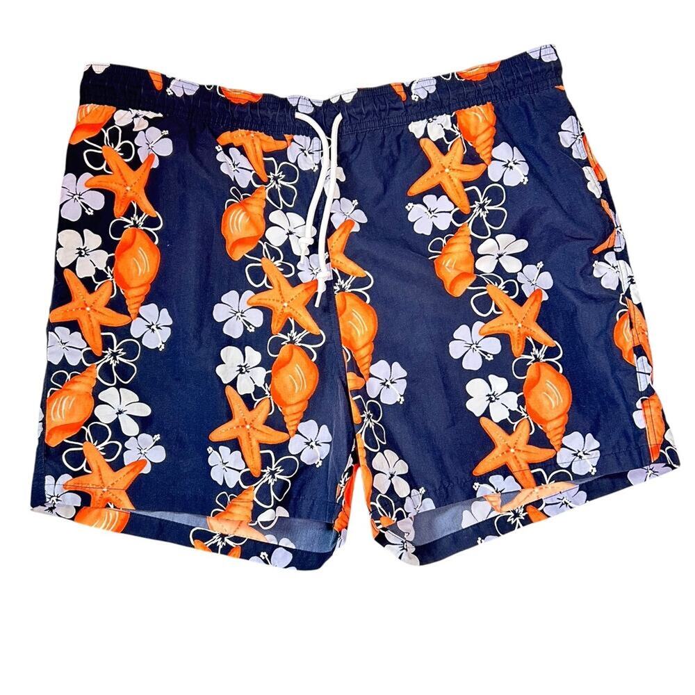 Brooks Brothers Mens Blue Tropical Floral Hawaiian Swim Trunks Large NWOT